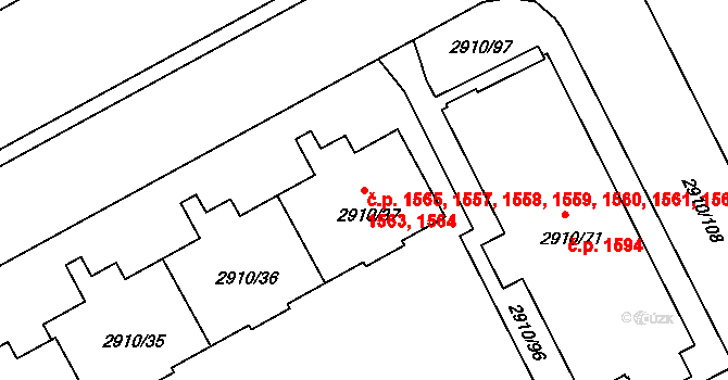 Nusle 1557,1558,1559,1560,, Praha na parcele st. 2910/37 v KÚ Nusle, Katastrální mapa