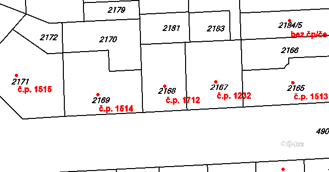 Smíchov 1712, Praha na parcele st. 2168 v KÚ Smíchov, Katastrální mapa