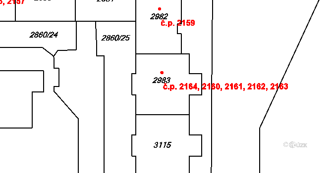 Stodůlky 2160,2161,2162,2163,, Praha na parcele st. 2983 v KÚ Stodůlky, Katastrální mapa