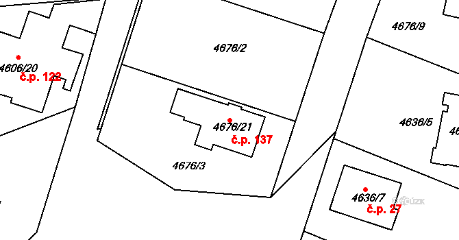 Příbram IX 137, Příbram na parcele st. 4676/21 v KÚ Příbram, Katastrální mapa