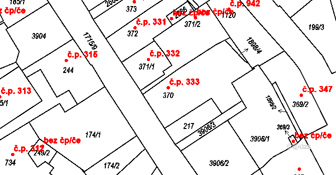 Vrchlabí 333 na parcele st. 370 v KÚ Vrchlabí, Katastrální mapa
