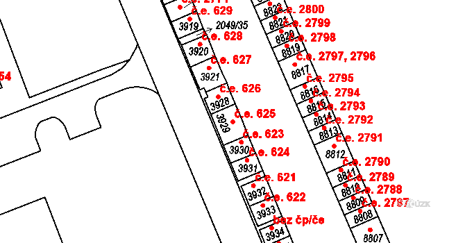 Hodonín 625 na parcele st. 3929 v KÚ Hodonín, Katastrální mapa