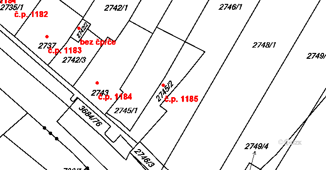 České Budějovice 5 1185, České Budějovice na parcele st. 2745/1 v KÚ České Budějovice 5, Katastrální mapa