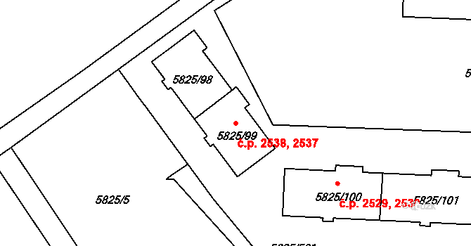 Česká Lípa 2537,2538 na parcele st. 5825/99 v KÚ Česká Lípa, Katastrální mapa