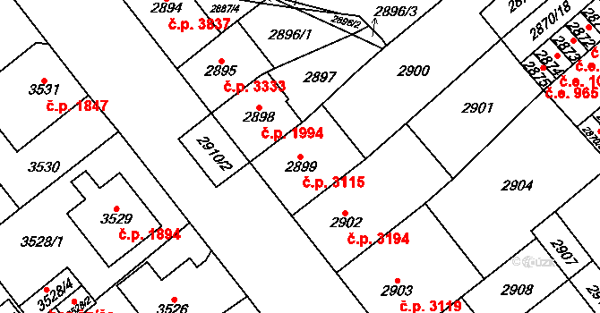 Chomutov 3115 na parcele st. 2899 v KÚ Chomutov I, Katastrální mapa