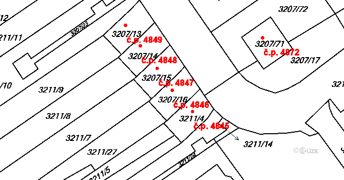 Chomutov 4846 na parcele st. 3207/16 v KÚ Chomutov II, Katastrální mapa