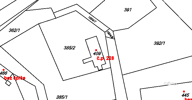 Chotěvice 228 na parcele st. 409 v KÚ Chotěvice, Katastrální mapa