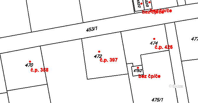Louky 397, Karviná na parcele st. 472 v KÚ Louky nad Olší, Katastrální mapa