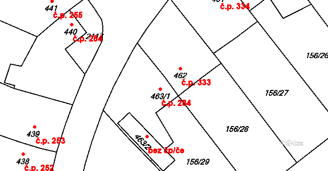Mirošov 284 na parcele st. 463/1 v KÚ Mirošov, Katastrální mapa