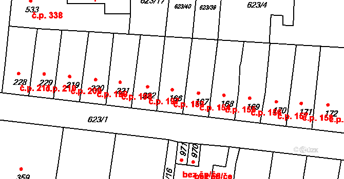 Parník 153, Česká Třebová na parcele st. 166 v KÚ Parník, Katastrální mapa