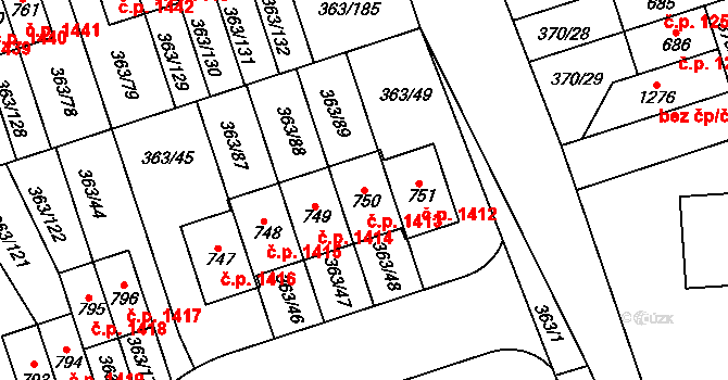 Hostivice 1413 na parcele st. 750 v KÚ Litovice, Katastrální mapa