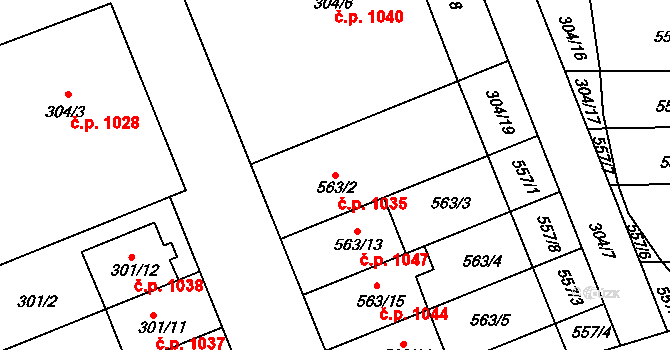 Nivnice 1035 na parcele st. 563/2 v KÚ Nivnice, Katastrální mapa