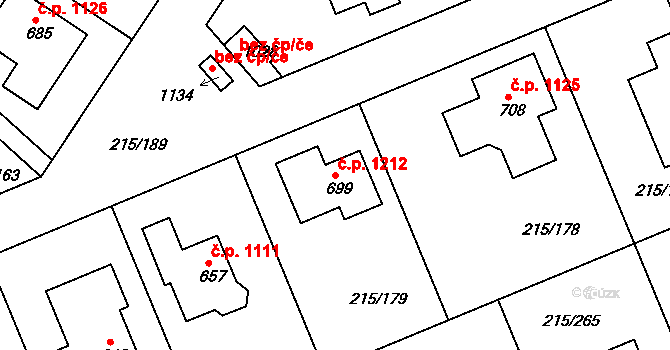 Rudná 1212 na parcele st. 699 v KÚ Hořelice, Katastrální mapa