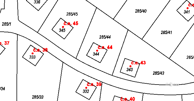 Čistá v Krkonoších 44, Černý Důl na parcele st. 344 v KÚ Čistá v Krkonoších, Katastrální mapa