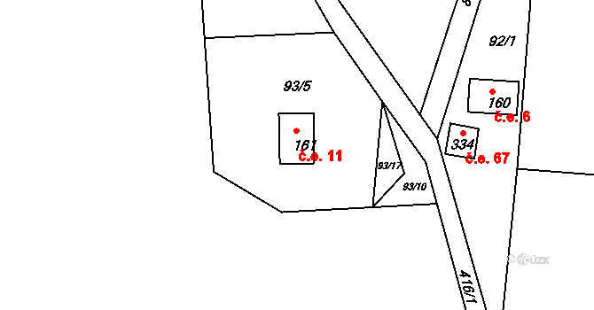 Skorkov 11 na parcele st. 161 v KÚ Skorkov, Katastrální mapa