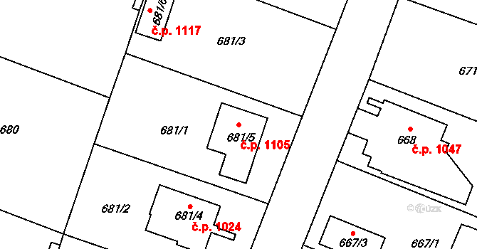 Řevnice 1105 na parcele st. 681/5 v KÚ Řevnice, Katastrální mapa