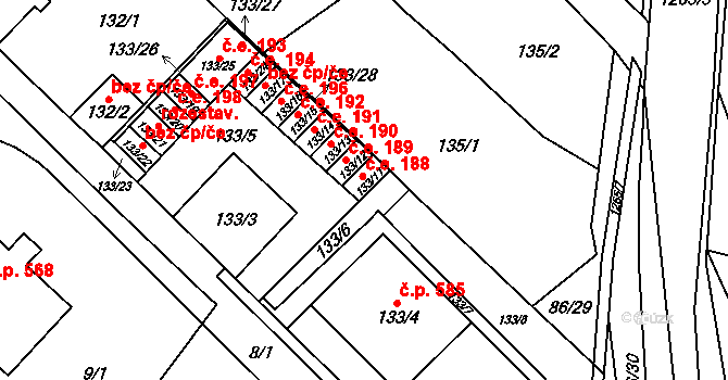 Zastávka 188 na parcele st. 133/11 v KÚ Zastávka, Katastrální mapa