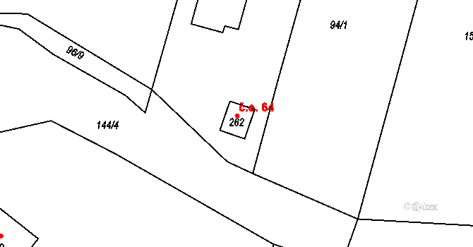 Žerotín 64 na parcele st. 262 v KÚ Žerotín u Panenského Týnce, Katastrální mapa