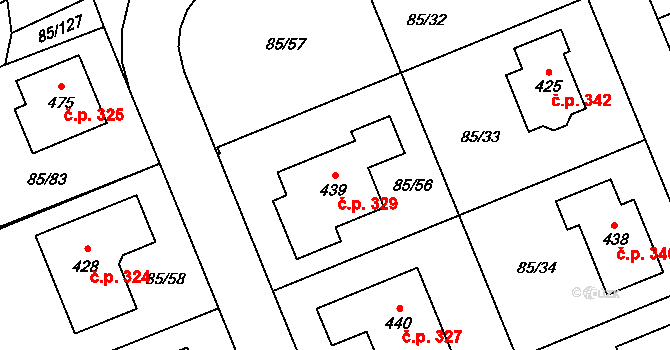 Borek 329 na parcele st. 439 v KÚ Borek u Českých Budějovic, Katastrální mapa