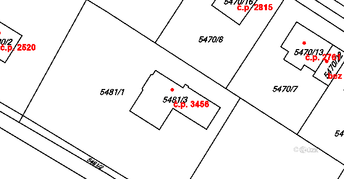Frýdek 3456, Frýdek-Místek na parcele st. 5481/3 v KÚ Frýdek, Katastrální mapa