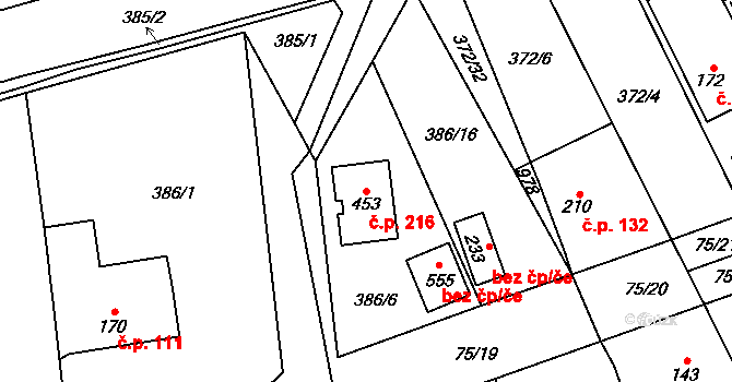 Popovice 216, Králův Dvůr na parcele st. 453 v KÚ Popovice u Králova Dvora, Katastrální mapa