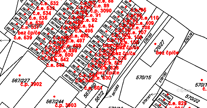 Vyškov-Předměstí 527, Vyškov na parcele st. 567/64 v KÚ Vyškov, Katastrální mapa