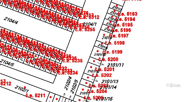 Kadaň 5200 na parcele st. 2101/10 v KÚ Kadaň, Katastrální mapa