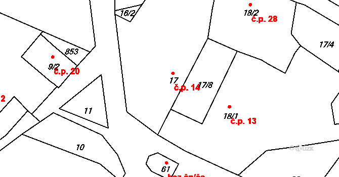 Ujčín 14, Kolinec na parcele st. 17 v KÚ Ujčín, Katastrální mapa