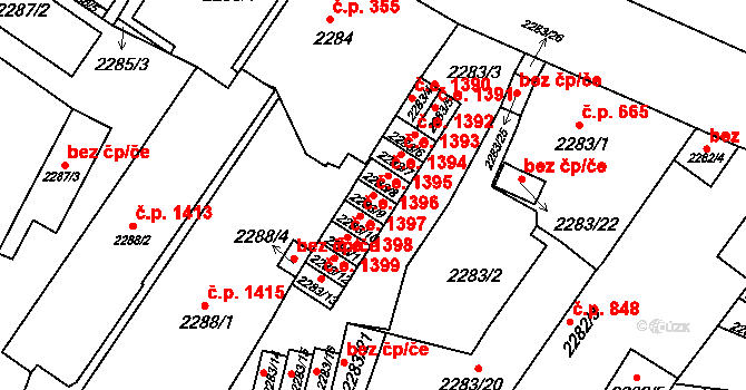 Děčín I-Děčín 1395, Děčín na parcele st. 2283/9 v KÚ Děčín, Katastrální mapa