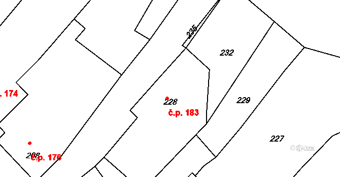 Bobrová 183 na parcele st. 228 v KÚ Horní Bobrová, Katastrální mapa
