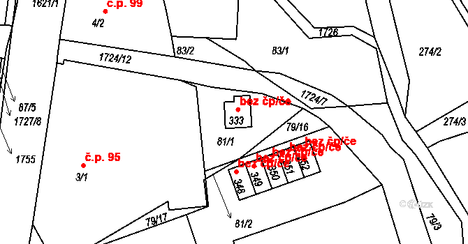 Ohnišov 38468743 na parcele st. 333 v KÚ Ohnišov, Katastrální mapa