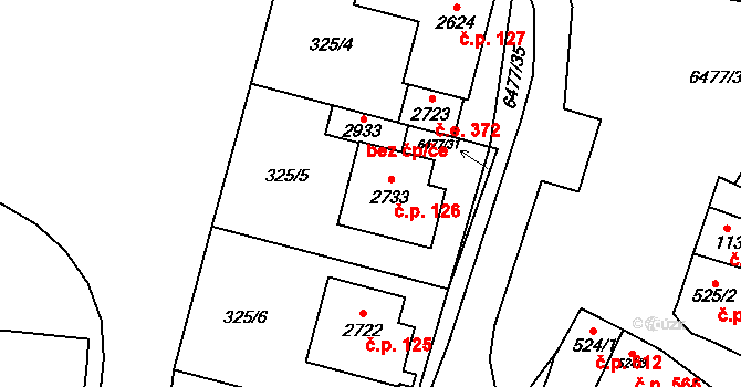 Napajedla 126 na parcele st. 2733 v KÚ Napajedla, Katastrální mapa