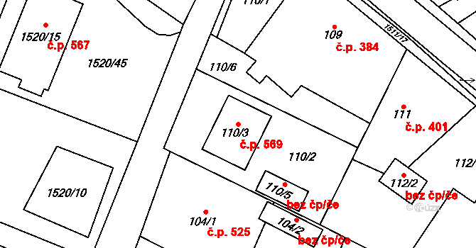 Kobeřice 569 na parcele st. 110/3 v KÚ Kobeřice ve Slezsku, Katastrální mapa
