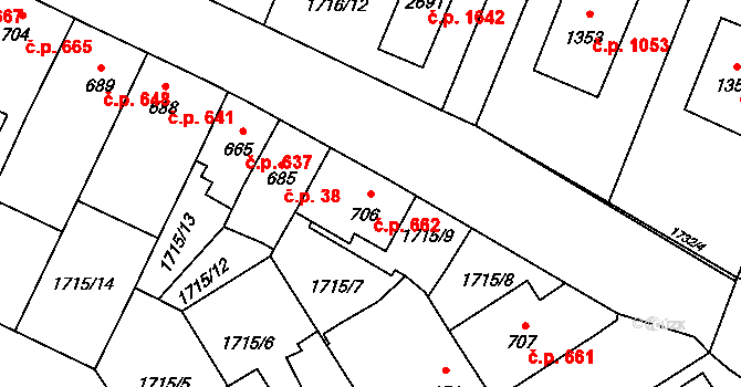 Kateřinky 662, Opava na parcele st. 706 v KÚ Kateřinky u Opavy, Katastrální mapa
