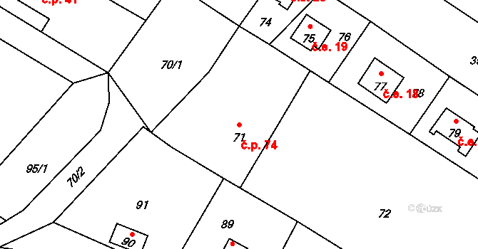 Jilešovice 74, Háj ve Slezsku na parcele st. 71 v KÚ Jilešovice, Katastrální mapa