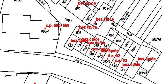 Hrušky 47222743 na parcele st. 651 v KÚ Hrušky, Katastrální mapa