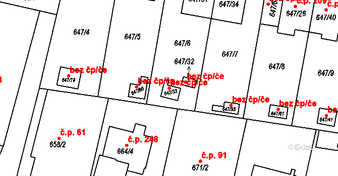 Hodonice 47494743 na parcele st. 647/33 v KÚ Hodonice, Katastrální mapa
