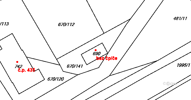 Zlín 47801743 na parcele st. 690 v KÚ Louky nad Dřevnicí, Katastrální mapa