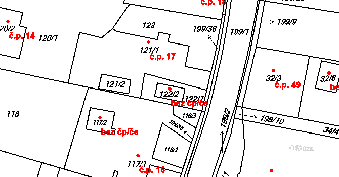 Ostrava 49189743 na parcele st. 122/2 v KÚ Antošovice, Katastrální mapa
