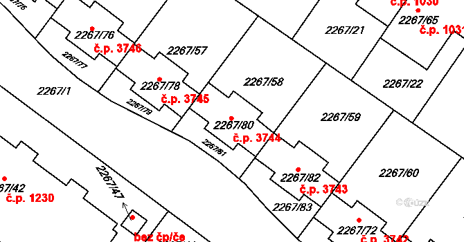 Znojmo 3744 na parcele st. 2267/80 v KÚ Znojmo-město, Katastrální mapa