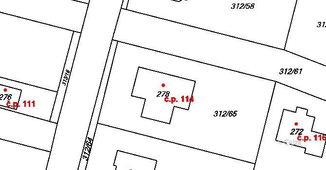 Paršovice 114 na parcele st. 278 v KÚ Paršovice, Katastrální mapa