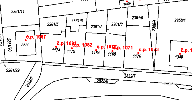 Choceň 1072 na parcele st. 1164 v KÚ Choceň, Katastrální mapa