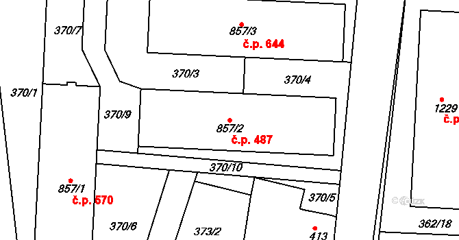 Neratovice 487 na parcele st. 857/2 v KÚ Neratovice, Katastrální mapa