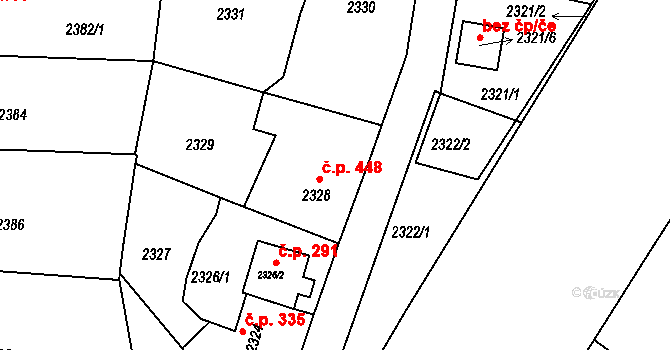 Veselí nad Lužnicí I 448, Veselí nad Lužnicí na parcele st. 2328 v KÚ Veselí nad Lužnicí, Katastrální mapa