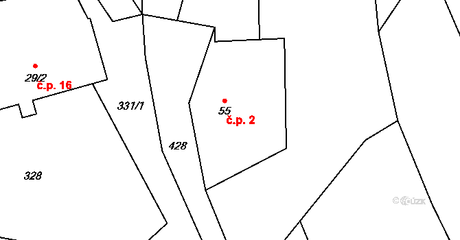 Chlístov 2, Hořičky na parcele st. 55 v KÚ Chlístov u Hořiček, Katastrální mapa
