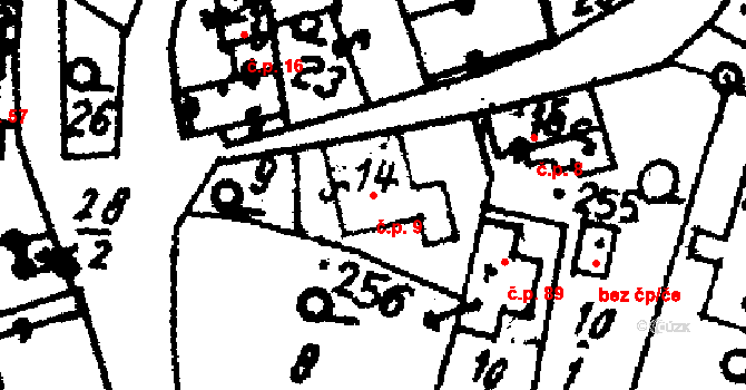 Velichovky 9 na parcele st. 14 v KÚ Velichovky, Katastrální mapa