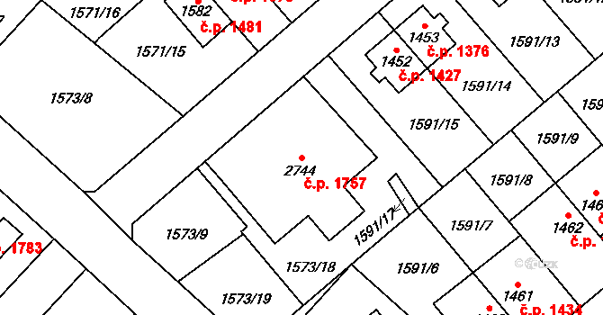 Náchod 1757 na parcele st. 2744 v KÚ Náchod, Katastrální mapa