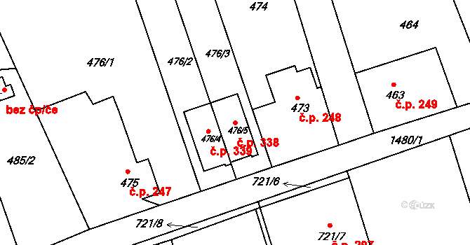 Olomučany 338 na parcele st. 476/5 v KÚ Olomučany, Katastrální mapa