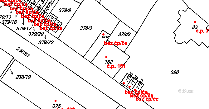 Adamov 161 na parcele st. 168 v KÚ Adamov, Katastrální mapa