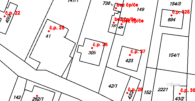 Velké Albrechtice 26 na parcele st. 305 v KÚ Velké Albrechtice, Katastrální mapa